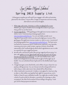 Spring Sabbatical Supply List