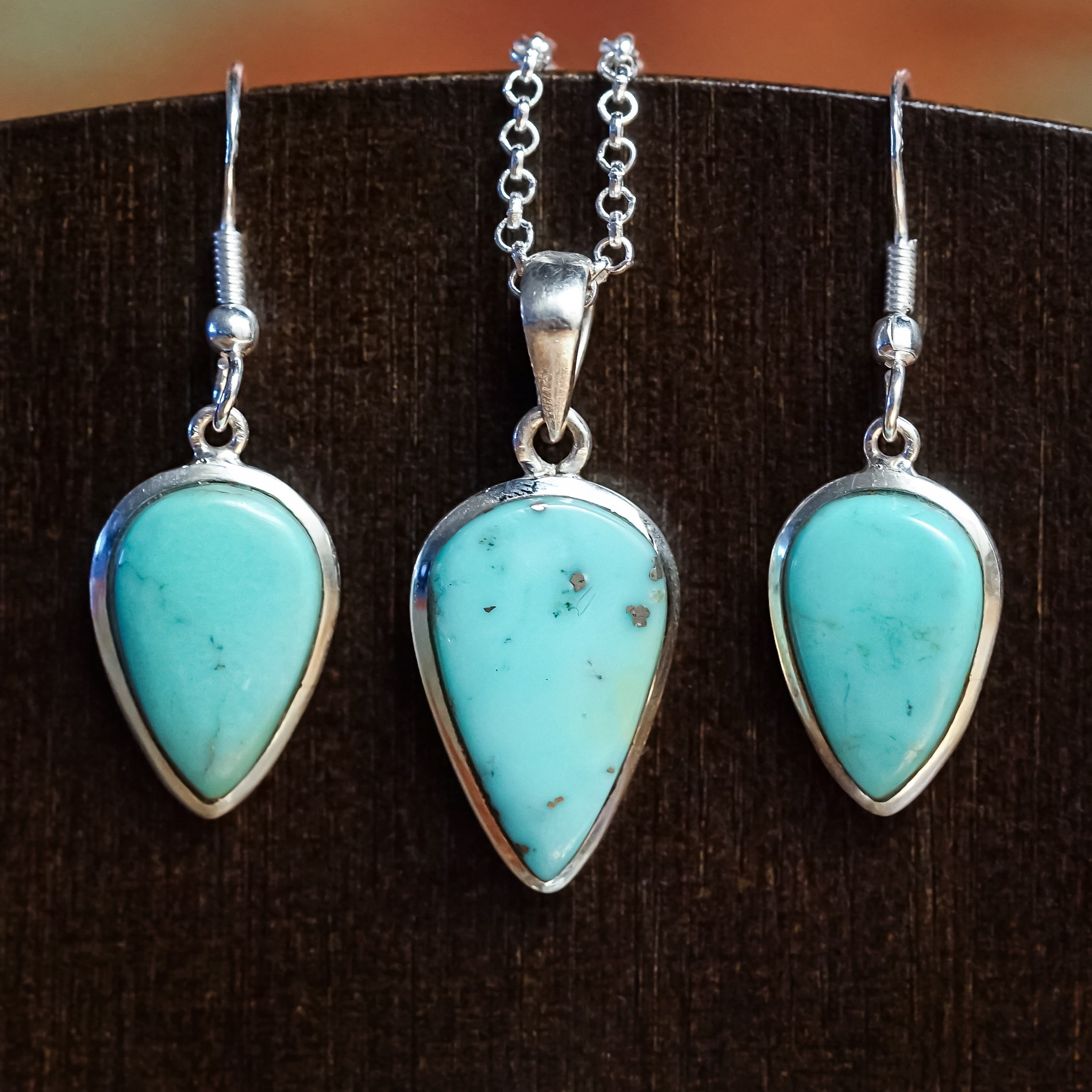 sleeping beauty turquoise earring and pendant set