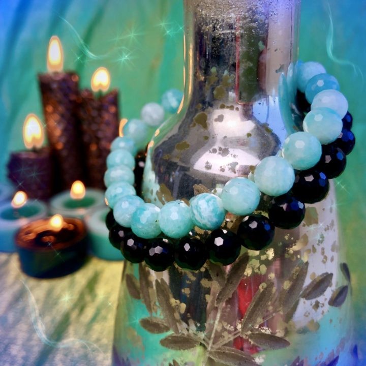 Amazonite and Black Agate Grounded Communication Stackers