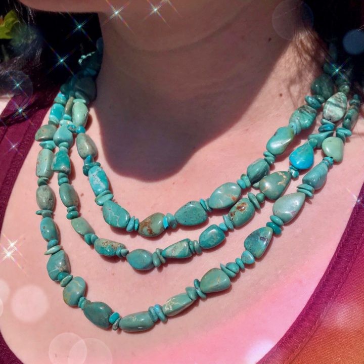 Protective Pachamama Turquoise Necklaces anointed with fossilized Amber Essential Oil_8_3_2of3