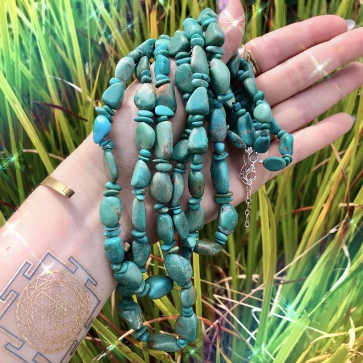 Protective Pachamama Turquoise Necklaces anointed with fossilized Amber Essential Oil_8_3_3of3