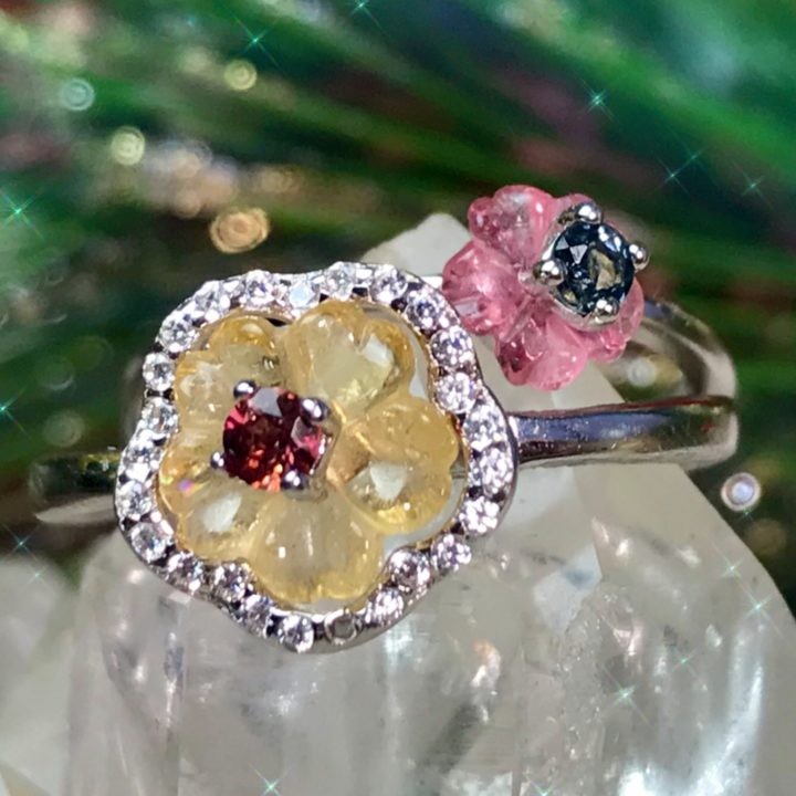Floral Enchantment Tourmaline Adjustable Rings DD_1of4_11_28