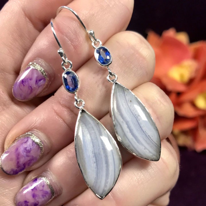 Blue Lace Agate and Blue Kyanite Earrings