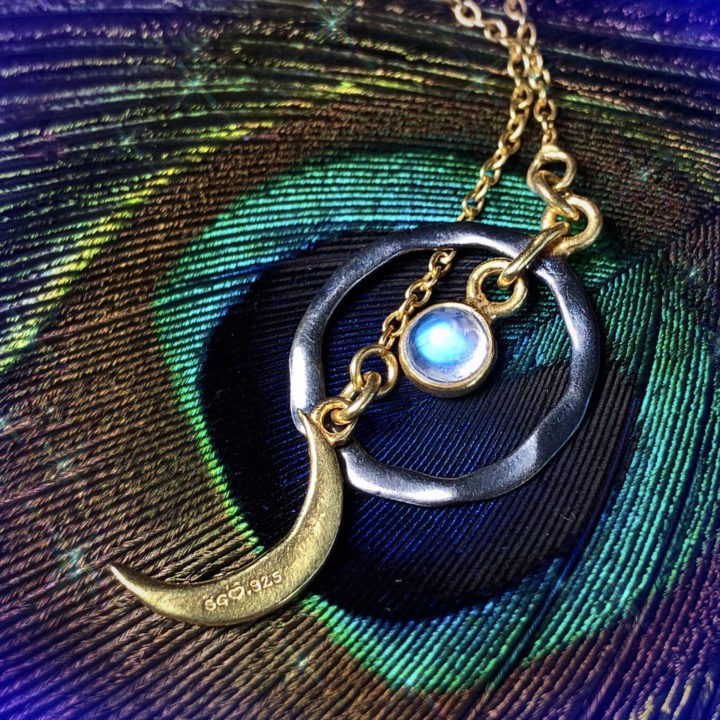 Rainbow Moonstone Lariat Moon Necklaces