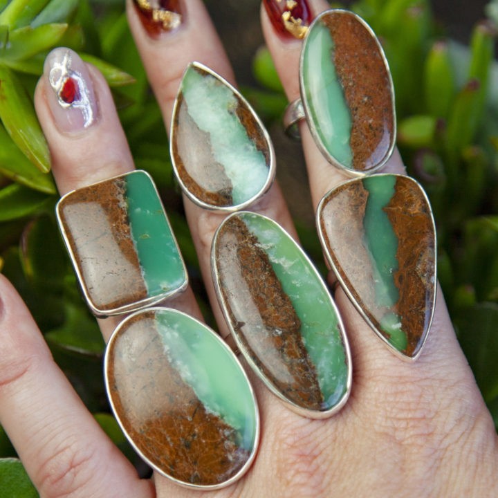 Chrysoprase Peace and Love Rings