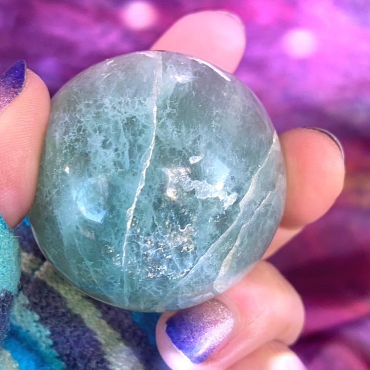 Green Fluorite Sphere with Black Tourmaline Inclusions
