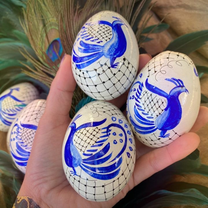 Hand-Painted Wooden Peacock Egg