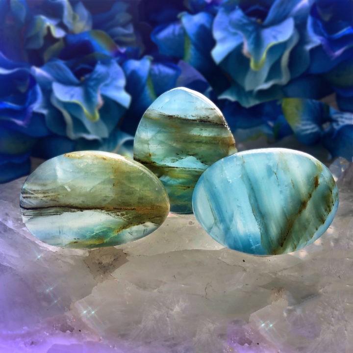 Peaceful Ascension Lemurian Blue Calcite Palm Stones