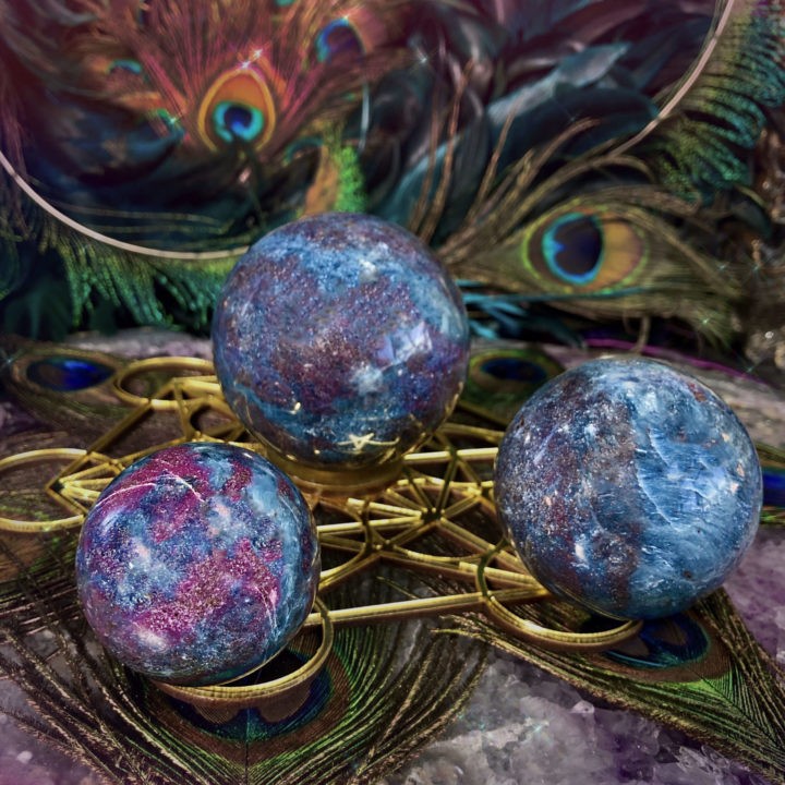 Ruby Kyanite Spheres with Metatrons Cube Sphere Stand