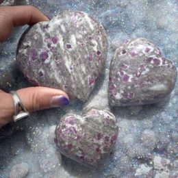 Ruby in Biotite and Moonstone Matrix Hearts