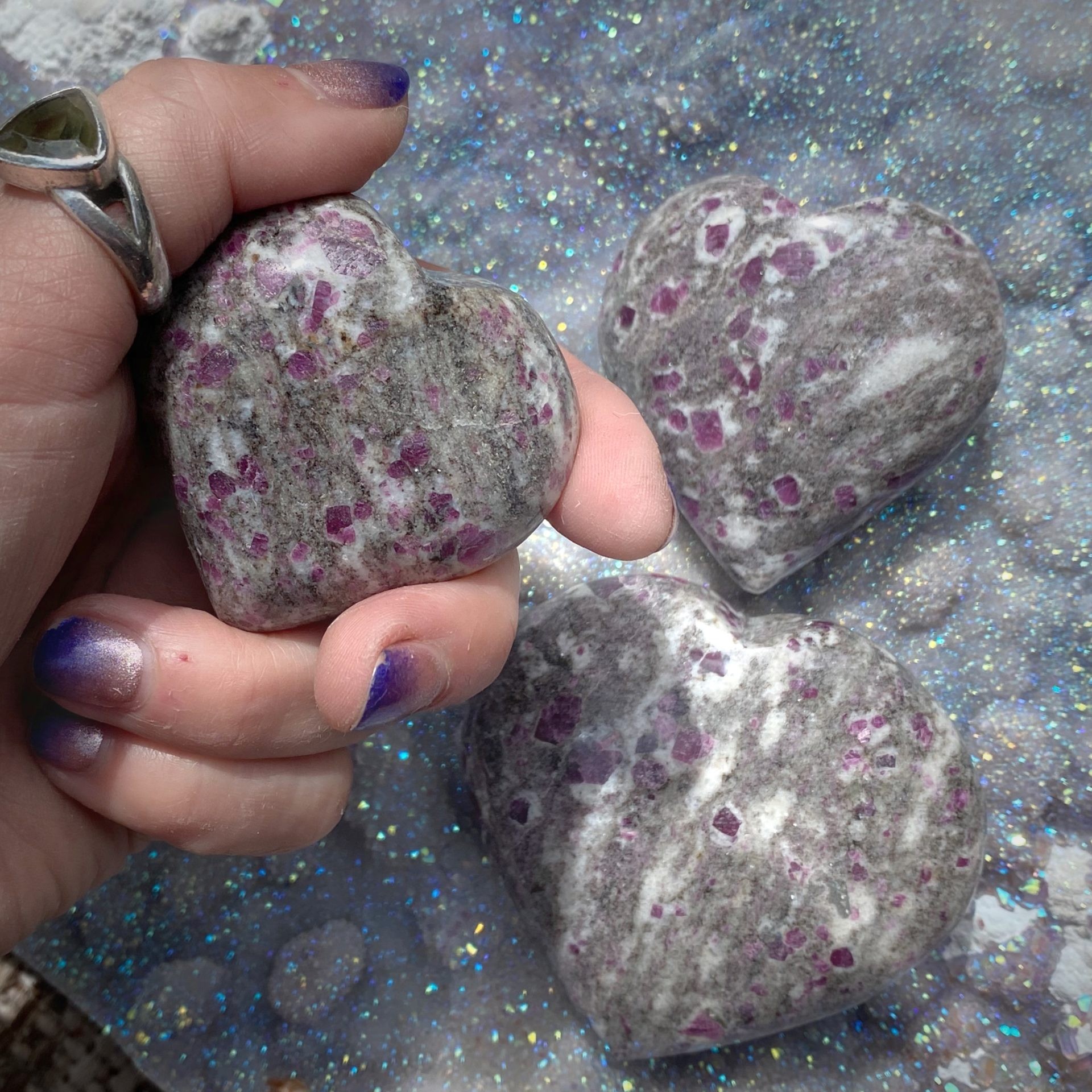 Tucson Exclusive: Ruby in Biotite and Moonstone Matrix Hearts for healing - Image 2
