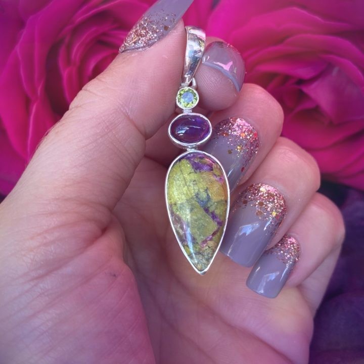 Atlantisite Pendant with Peridot and Amethyst