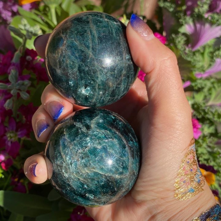 Blue and Green Apatite Spheres