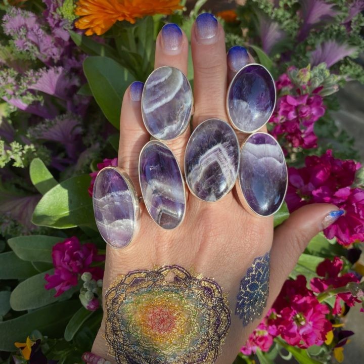 Banded Amethyst Oval Rings