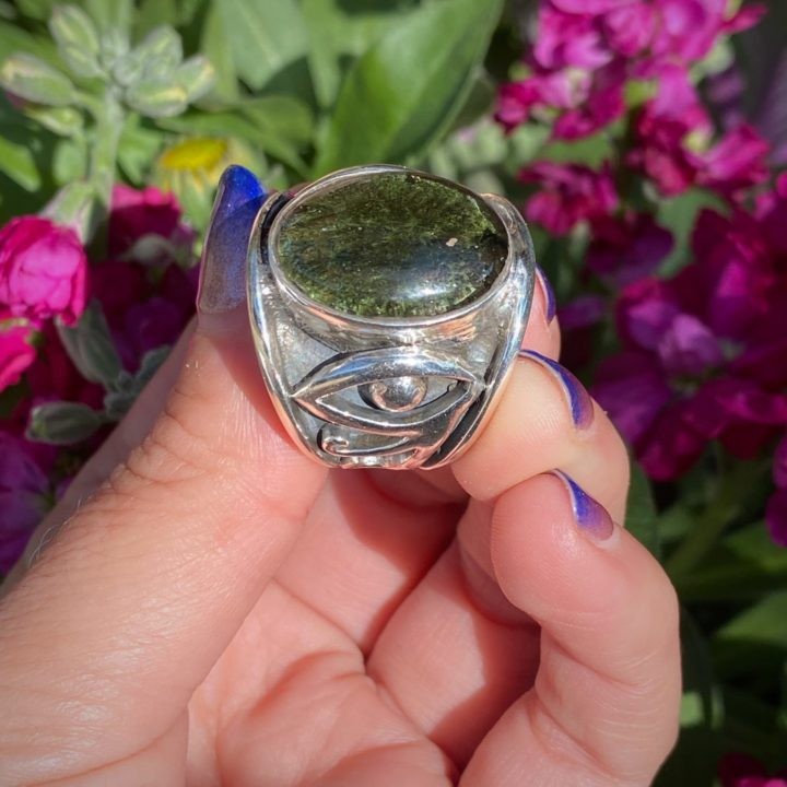 Eye of Horus Moldavite Ring