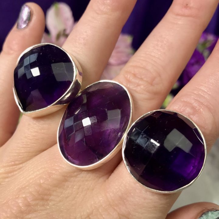 Faceted Amethyst Glam Rings