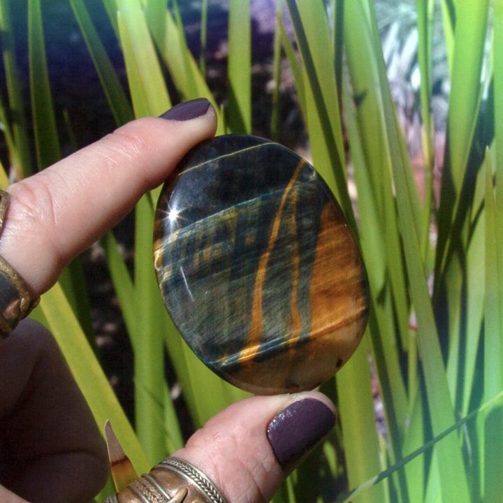 Blue and Gold Tiger's Eye Priestess Palm Stones