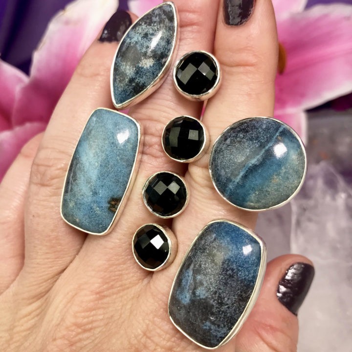 Dumortierite and Faceted Onyx Ring