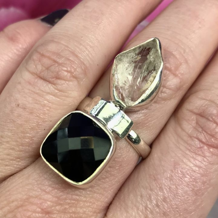 Herkimer Diamond and Faceted Onyx Ring