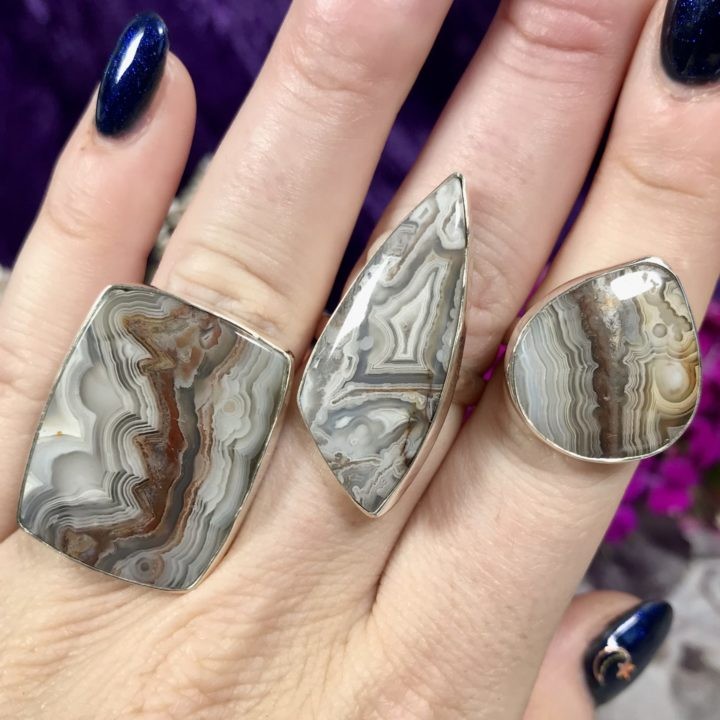 Crazy Lace Agate Adjustable Rings