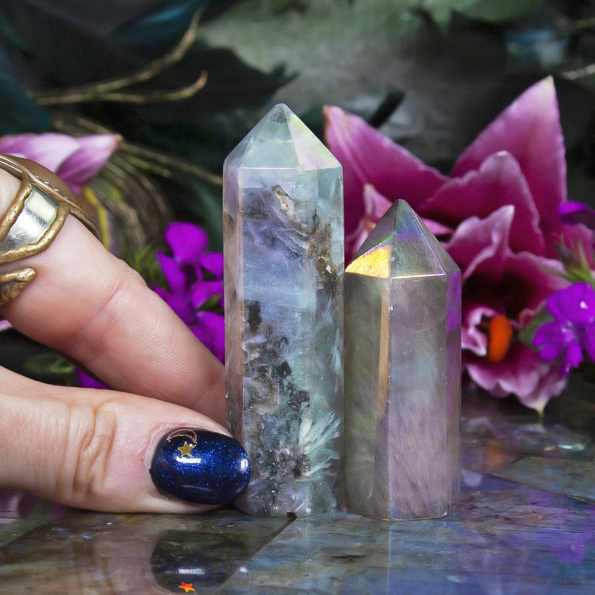 Sage Goddess Gemstone Sale: Angel Aura Quartz Point Ring