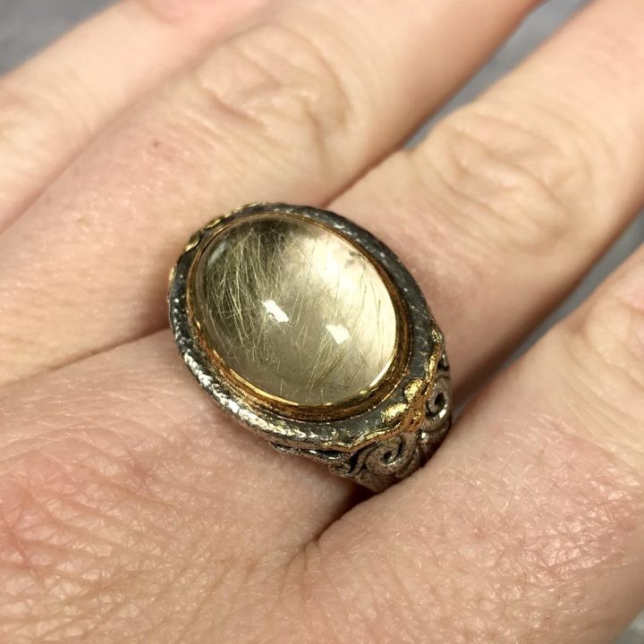 Rutilated Quartz Monk Ring Size 10