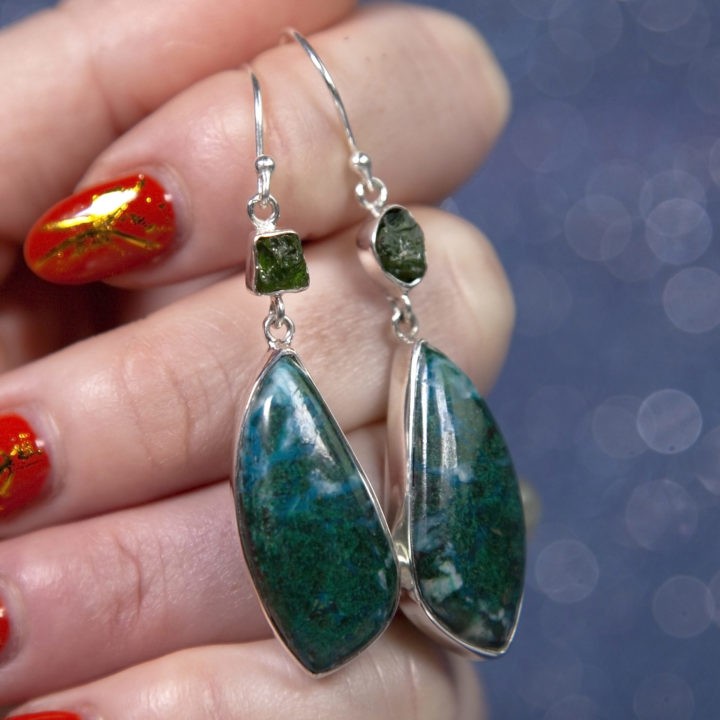 Chrysocolla and Green Tourmaline Earrings