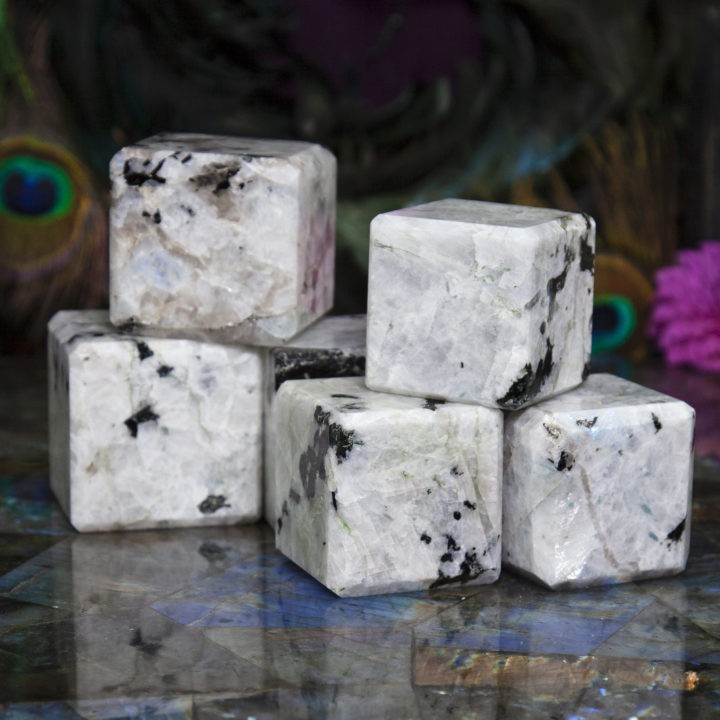 Moonstone and Black Tourmaline Cubes