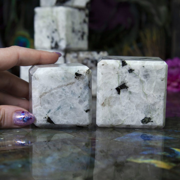Moonstone and Black Tourmaline Cubes