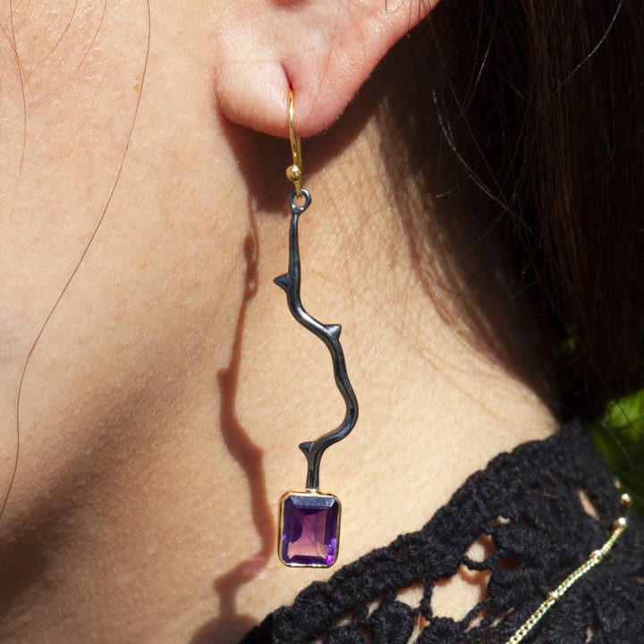 Amethyst and Garnet Thorn Earrings