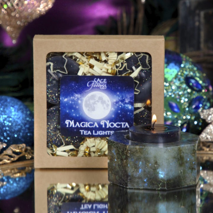 Labradorite Octagon Tea Light Holders with Magica Nocta Tea Lights