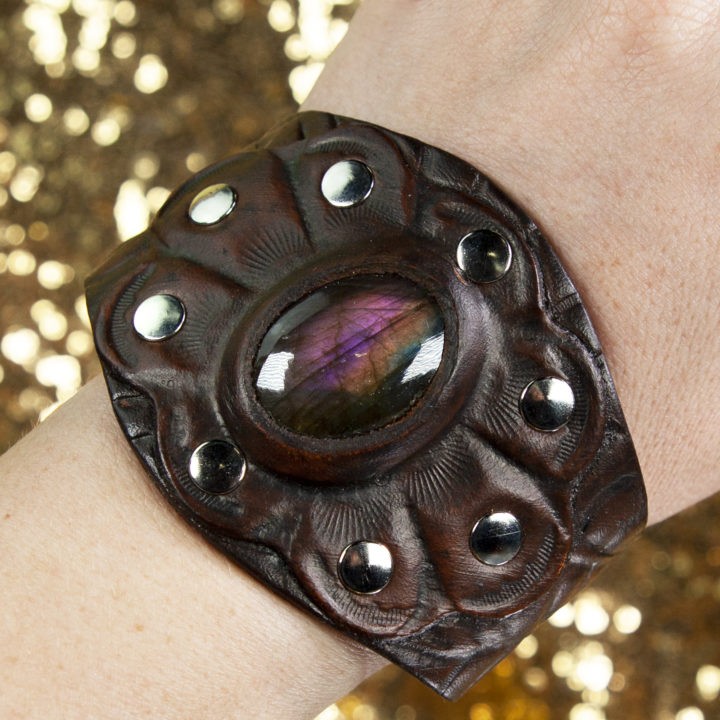 Purple Flash Labradorite Leather Bracelet