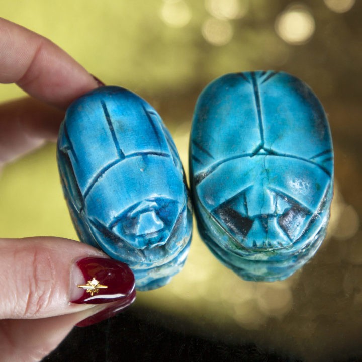 Royal Blue Ceramic Scarab Beetles