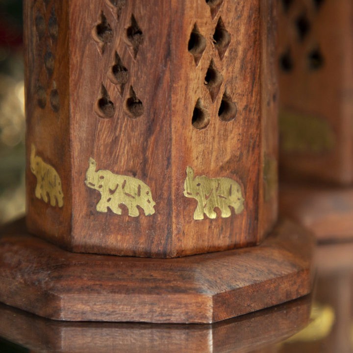 Wooden Tower Elephant Incense Burner