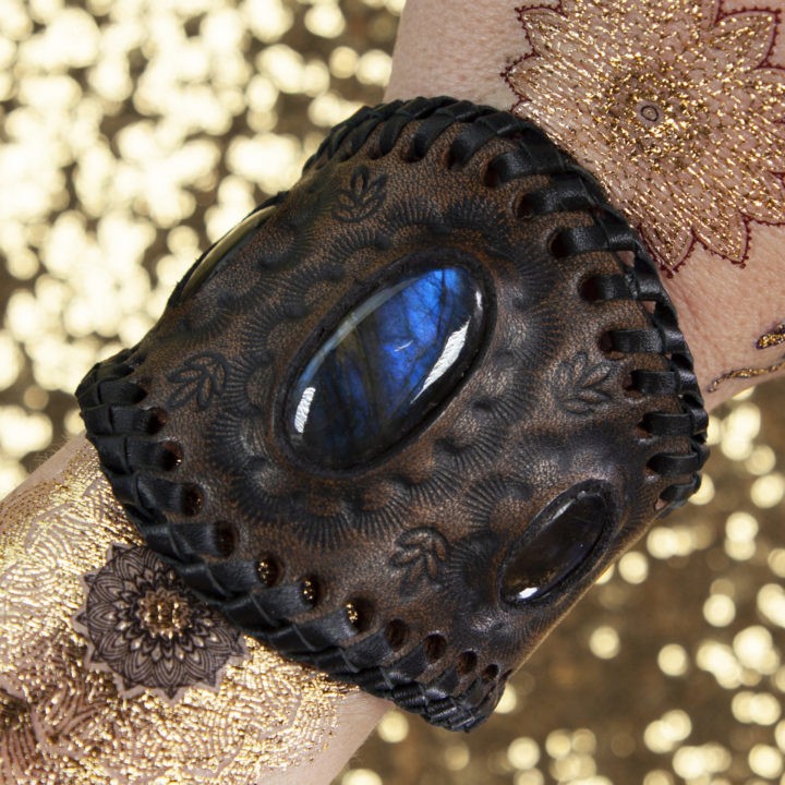 Dark Moon Labradorite Leather Bracelet