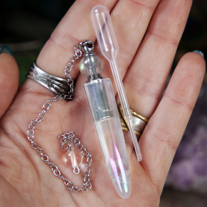Angel Aura Quartz Perfume Pendulum with Hologram Perfume Dram
