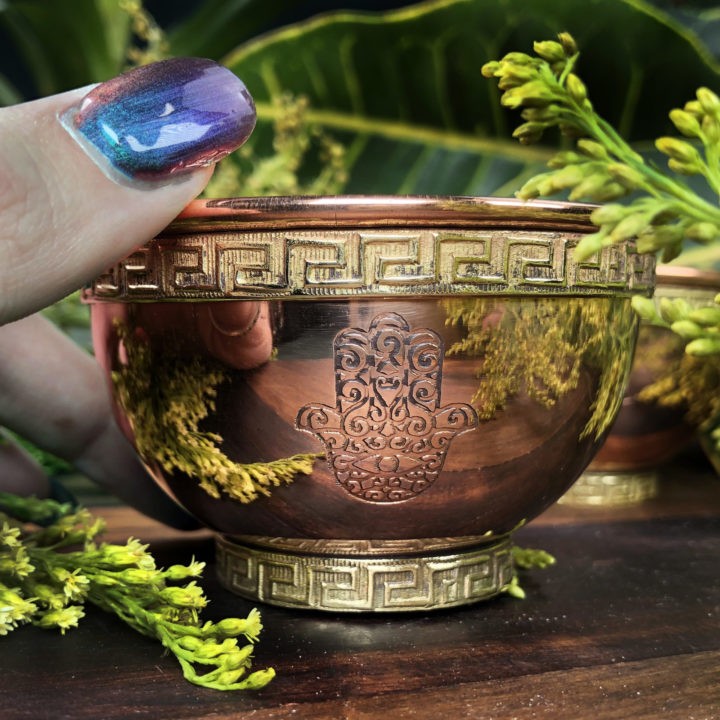 Hamsa Hand Copper Offering Bowl