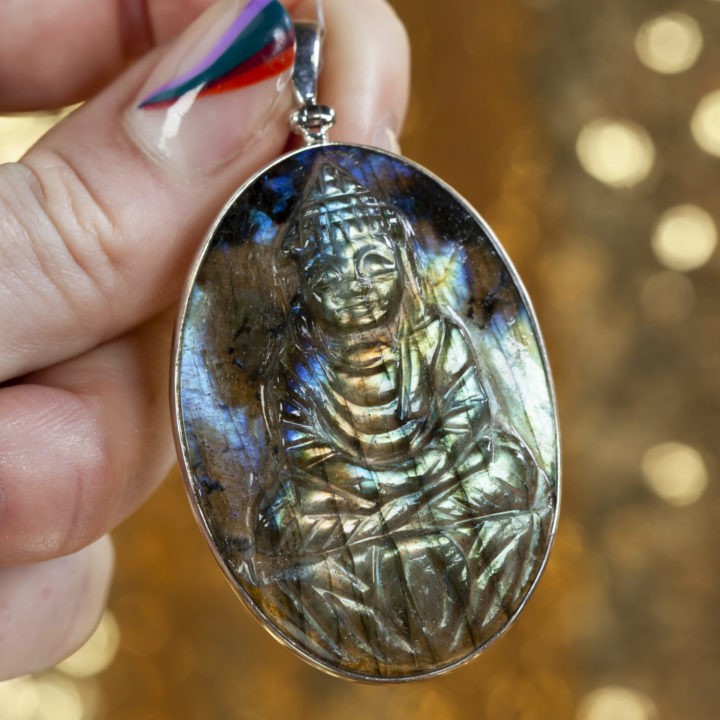 Labradorite Buddha Sterling Silver Pendant