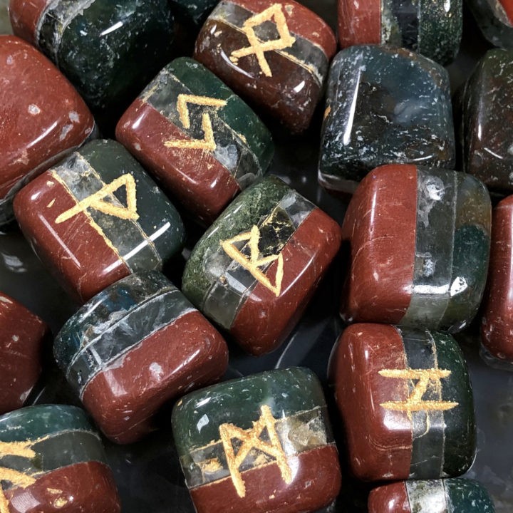 Bloodstone, Prehnite, and Red Jasper Healing Rune Set