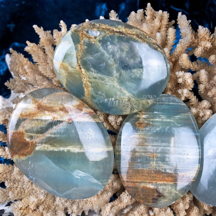 Lemurian Blue Calcite Peace and Happiness Palm Stone