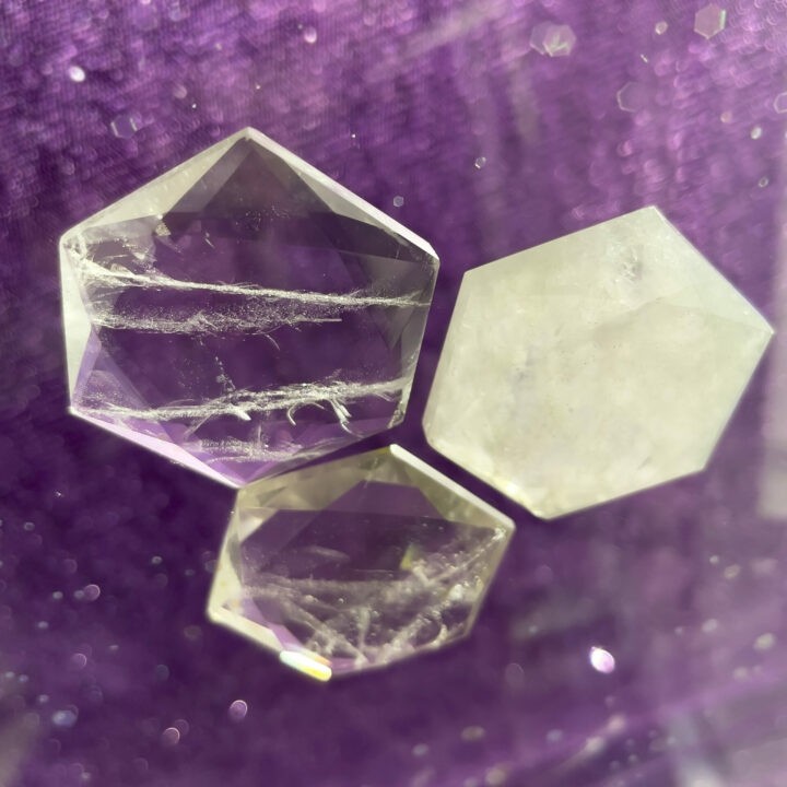 Amplify and Magnify Faceted Clear Quartz Hexagonal Palm Stone