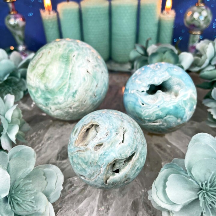 Angelic Peace and Patience Blue Aragonite Sphere
