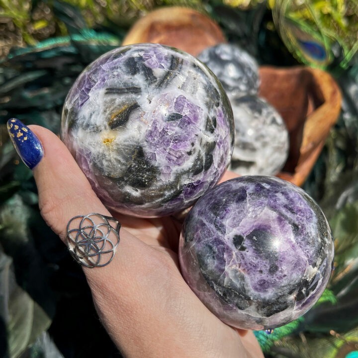 Healing Path Purple Fluorite and Goethite in Quartz Sphere