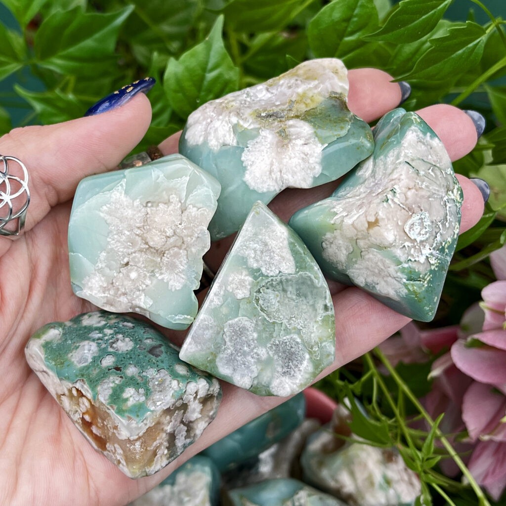 Sage Goddess Medium Tumbled Green Flower Agate for positivity