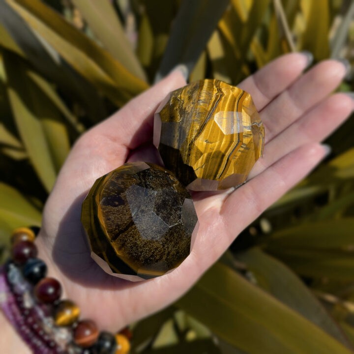 Goddess Athenas Faceted Tigers Eye Sphere