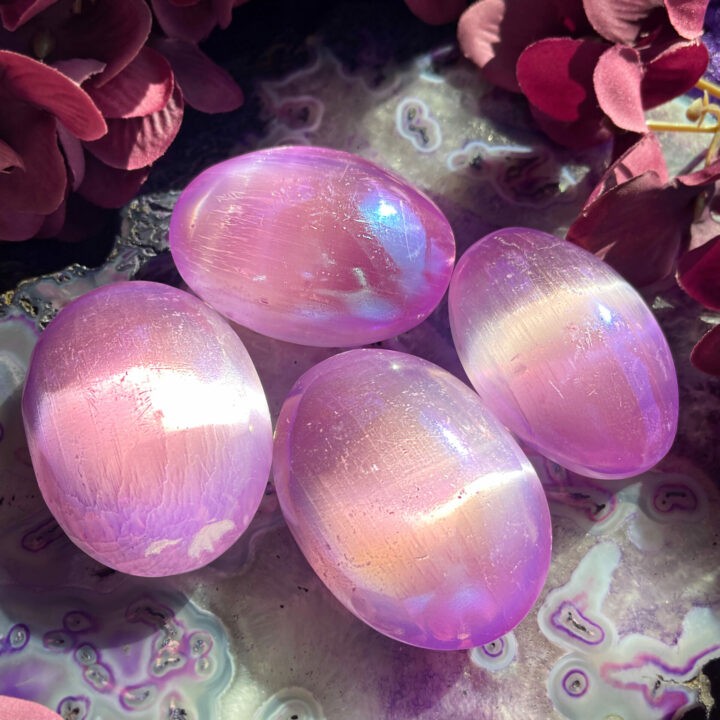 Peaceful Purple Aura Selenite Palm Stone