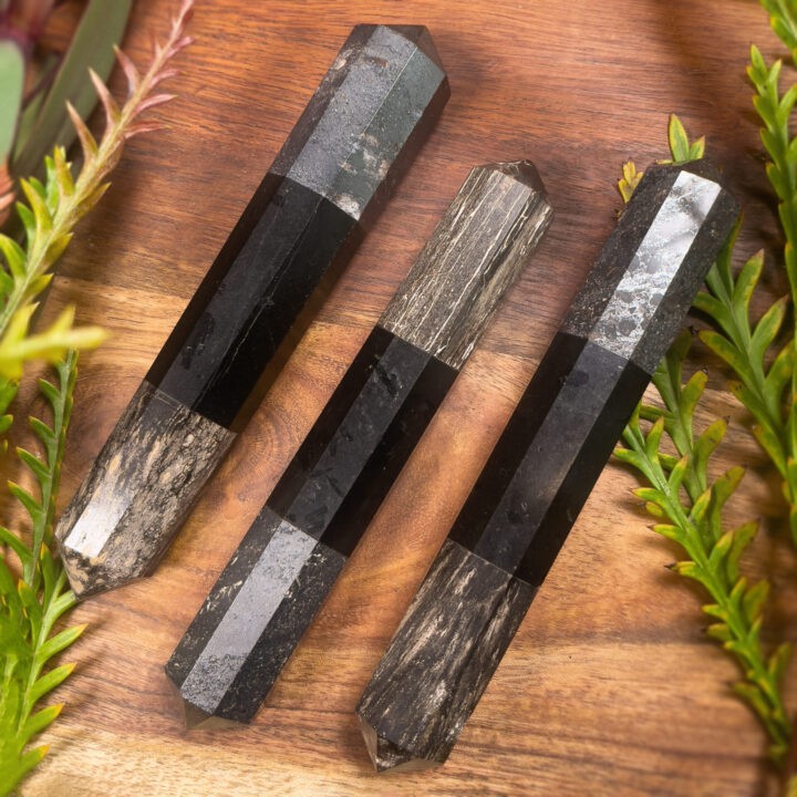 Petrified Wood, Black Tourmaline, and Hematite Grounding Wand