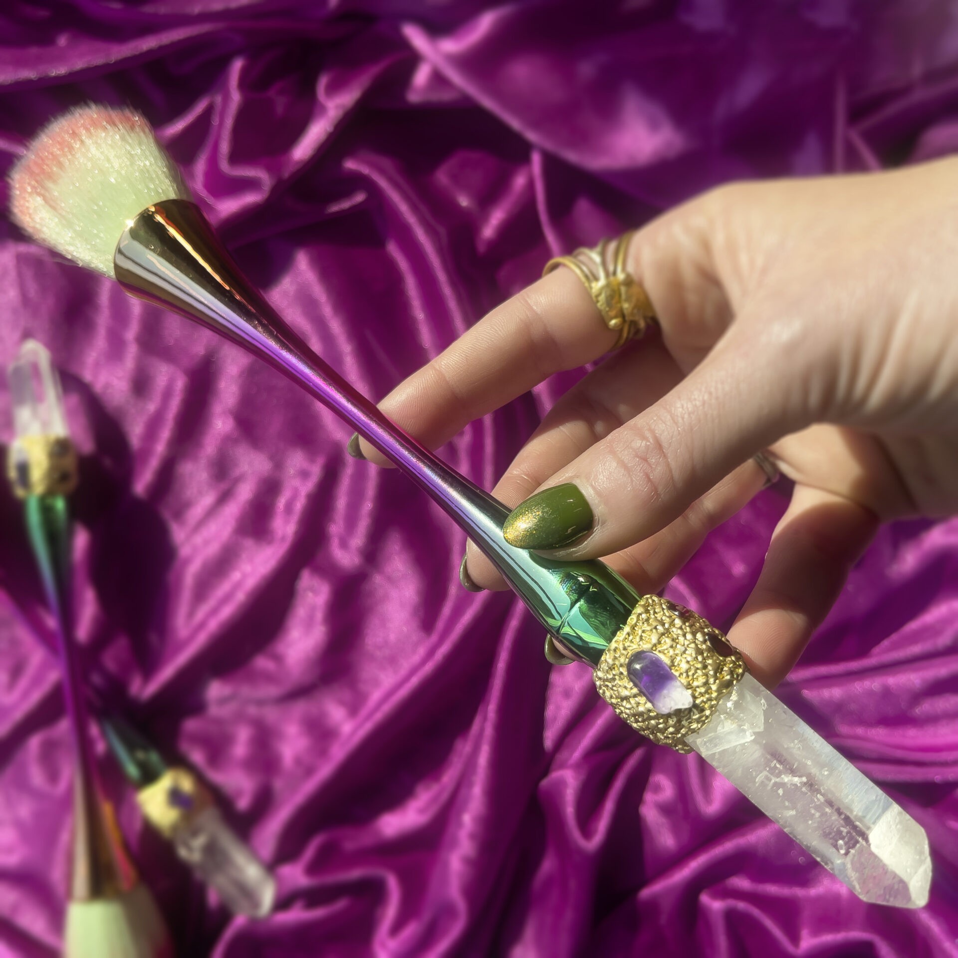Crystal Chip Makeup Brush Set, Amethyst Makeup Brushes, Rose