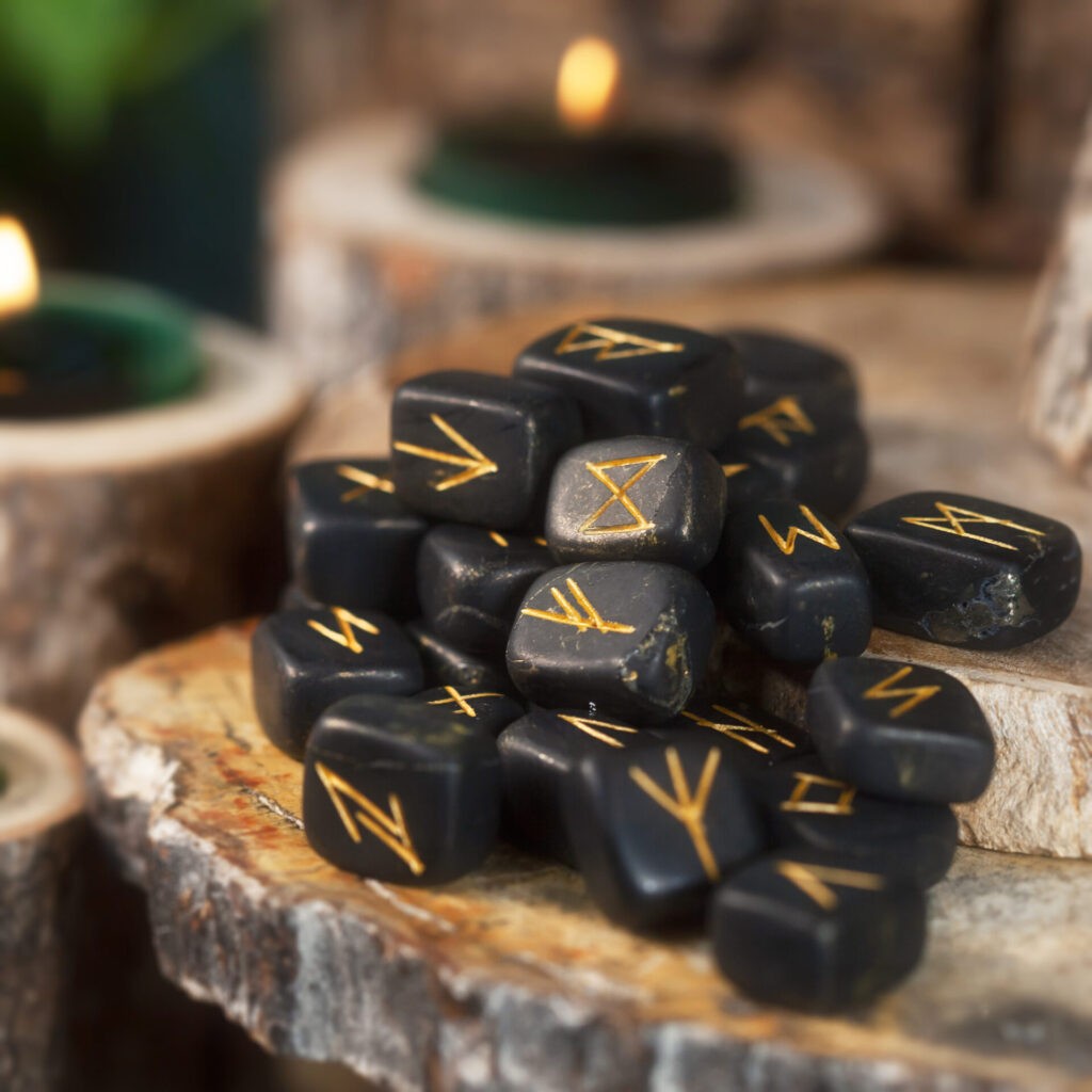 Sage Goddess Shungite Rune Set for divination and energetic clearing
