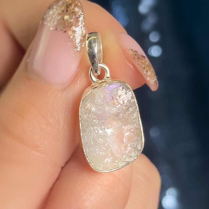 Natural Rainbow Moonstone Sterling Silver Pendant